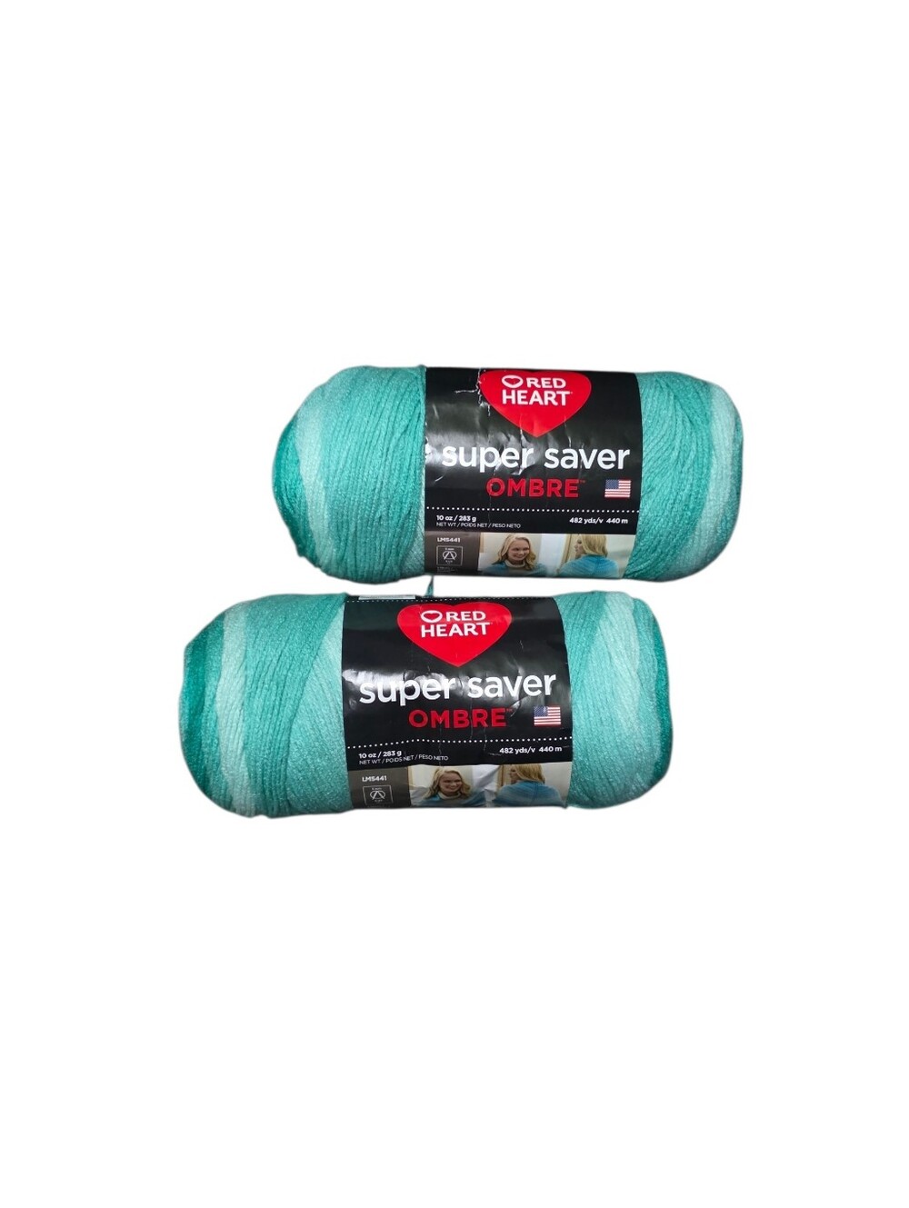 Lot of 2 Red Heart Super Saver Ombre Yarn Spearmint 482 yds each NWT